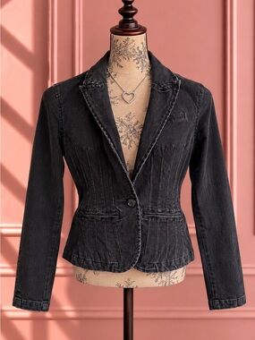 Y2K Urban Behavior Black Denim Blazer Jacket Size S